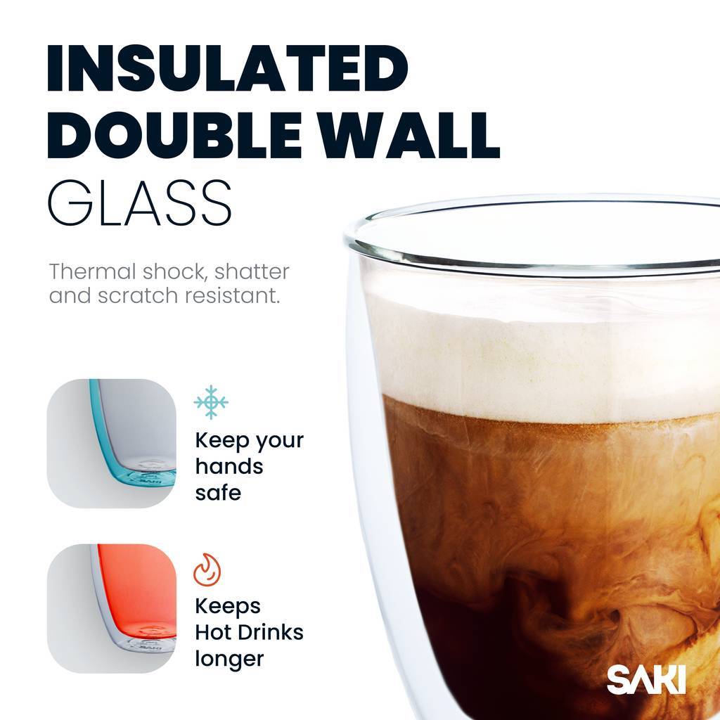 Glass Coffee Mug, Double Wall Insulated Glass Cup 12 Oz Heat
