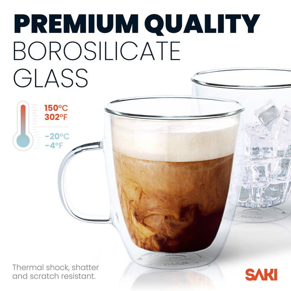 Double Wall Glass Coffee Mug - 12 oz - SAKI