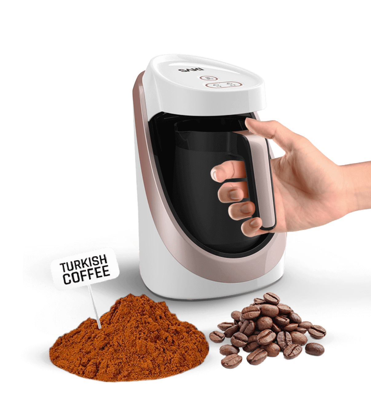 Premium Photo  Electric coffee maker for making turkish coffee coffee pot  coffee beans laid out in shape of heart