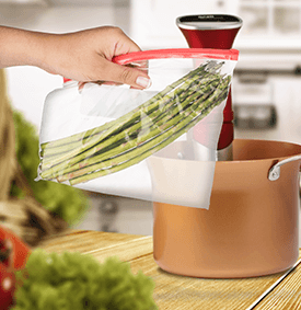 Place the food in sealable bag, then drop in the pot